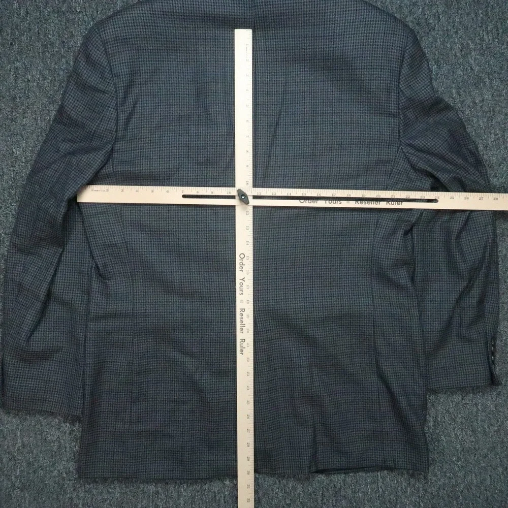 Lauren Ralph Lauren‎ Blazer Mens 44L Gray Blue Houndstooth Wool LRL Sport Coat